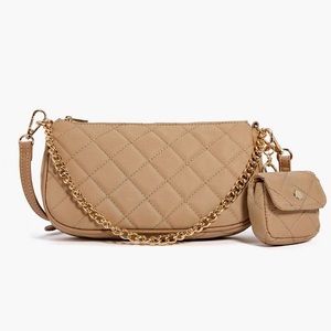 LONDON QUILTED CHAIN CROSSBODY HANDBAG- BEIGE